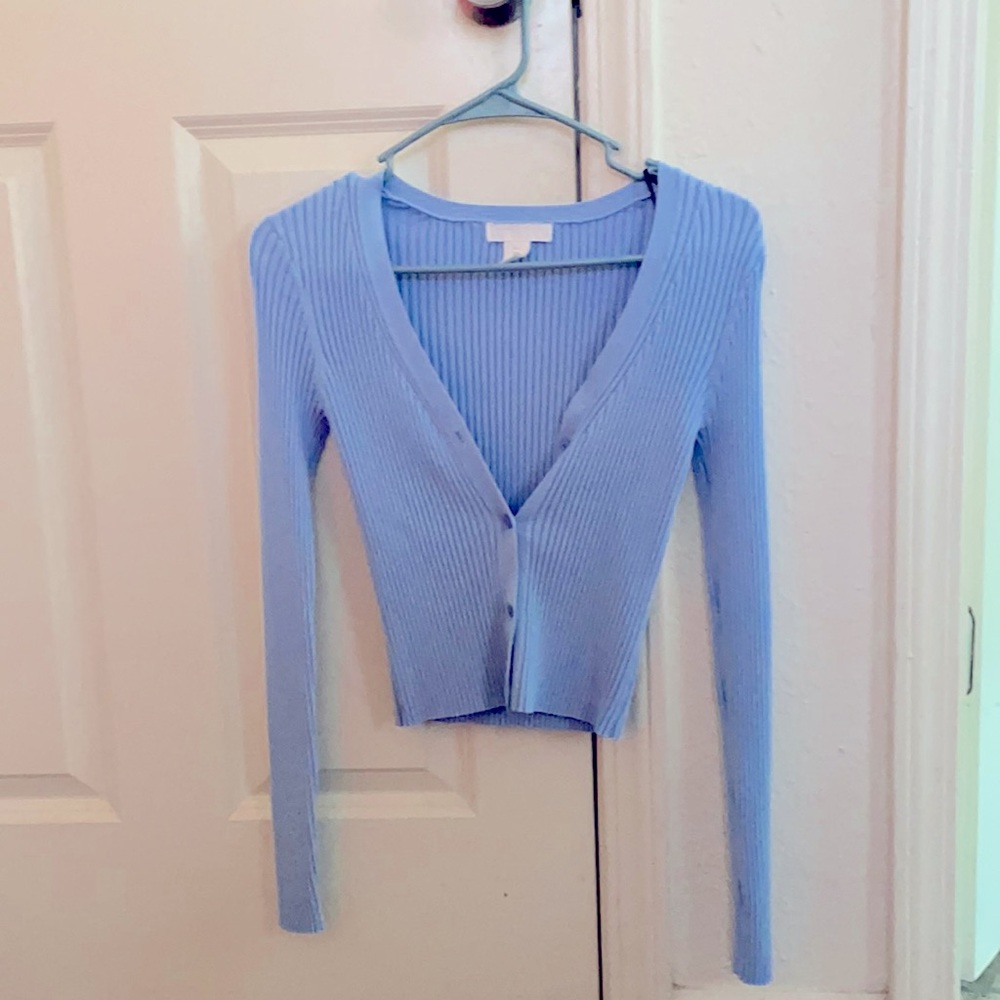 Light Blue Rib Knit Cardigain